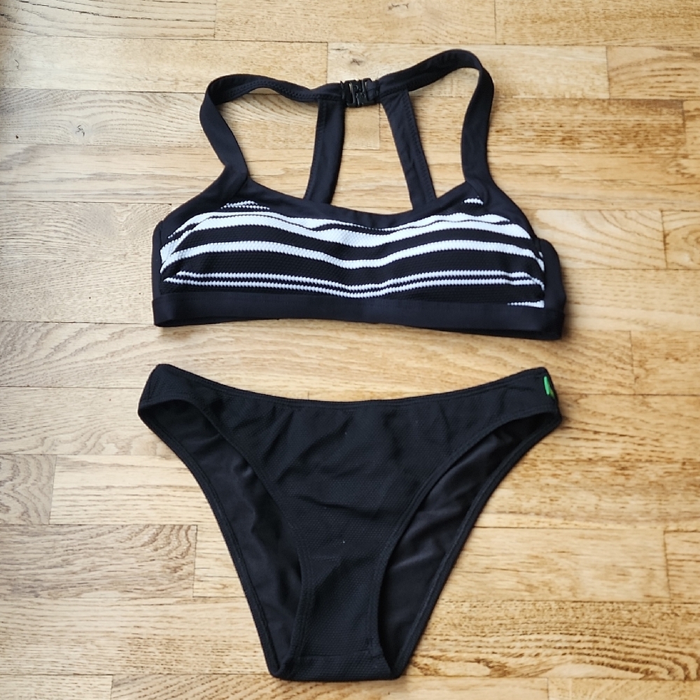 (S) Baku Top Bahia Do Brasil Bottom Chic Black & White Striped Bikini Set Beach